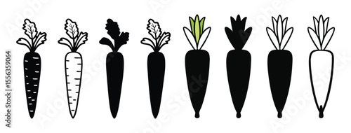 Carrot silhouette vector icon. Carrot line icon. Vegetable food sign, Carrot icon isolated on white background. Carrot food, Vegetable in black icon set.