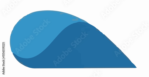 A minimalist, abstract blue and teal teardrop shape with a subtle wave-like curve, on a white background.