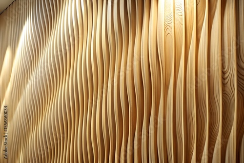 Natural wood slats with flowing wave pattern texture organic