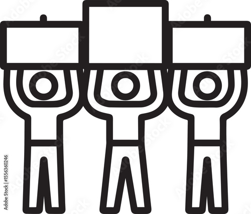 Social moment vector icon editable black stroke people holding poster banner symbol of protest unity community isolated on transparent background simple modern design