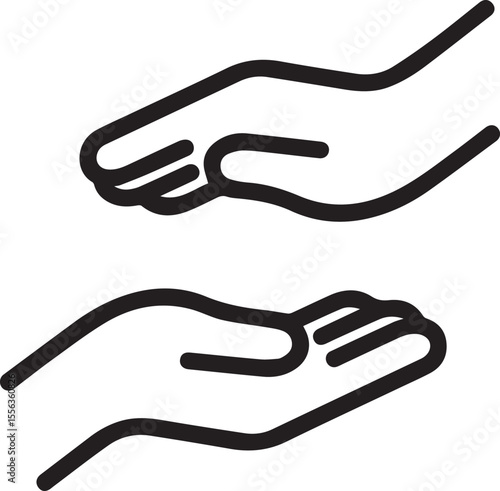Helping hand vector icon editable black stroke open palm symbol of assistance support care isolated on transparent background simple modern design