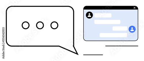 Messaging bubble with dots and interface window featuring user icons and text. Ideal for teamwork, customer support, networking, remote work, social interaction, feedback, simple landing page
