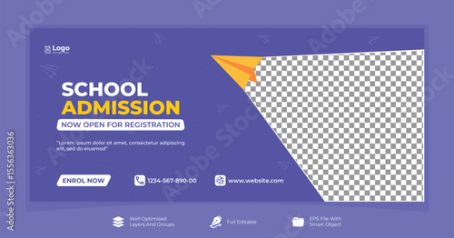 School admission web banner design. Academy admission facebook cover template.