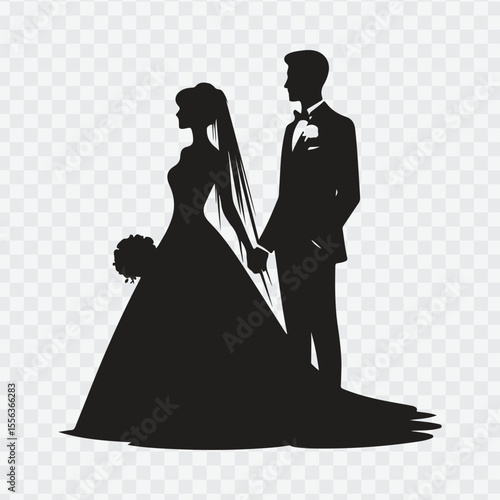 bride and groom silhouettes. Bride and groom silhouettes. Wedding silhouette black filled vector