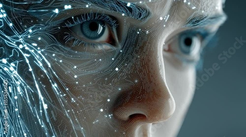 Portrait Futuriste d’IA avec Circuits Lumineux et Esthétique Cybernétique