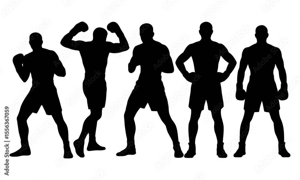 Fototapeta premium Silhouette of five boxers in action poses