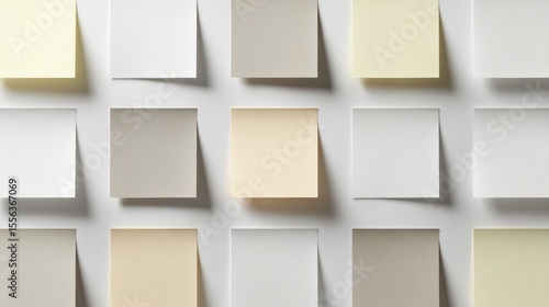 Wallpaper Mural Array of blank sticky notes on white background in various shades of beige and light gray for organization and planning Torontodigital.ca