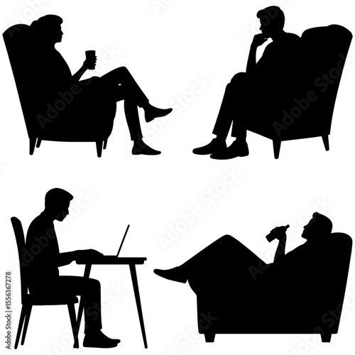Silhouettes of people relaxing and working