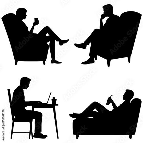 Silhouettes of people relaxing and working