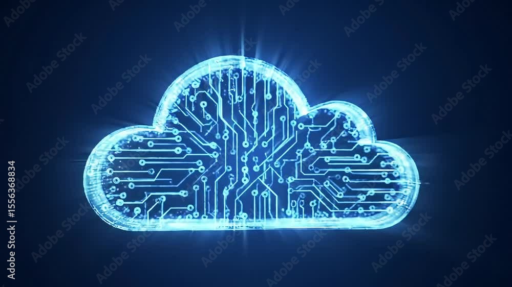 Glowing cloud circuit, dark background Glowing cloud circuit, dark background