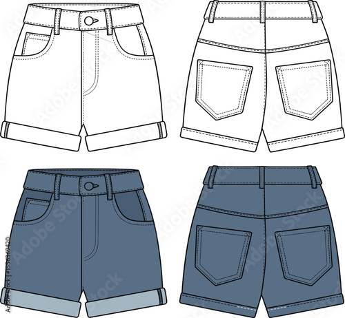 Neutral Shorts Collection: Classic Fit with Pockets and Rolled Hem Detail Illustration