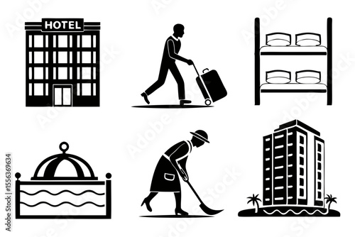 hotel icon set sihouette black vector bundle