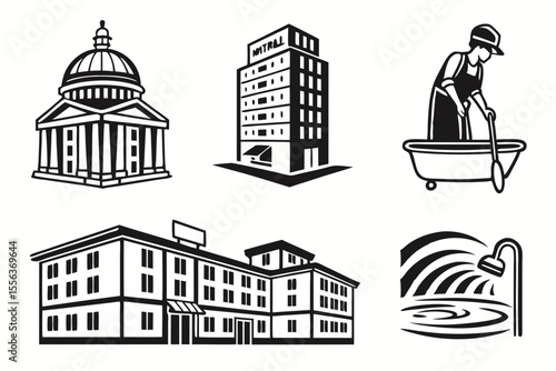 hotel icon set sihouette black vector bundle