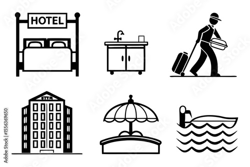hotel icon set sihouette black vector bundle