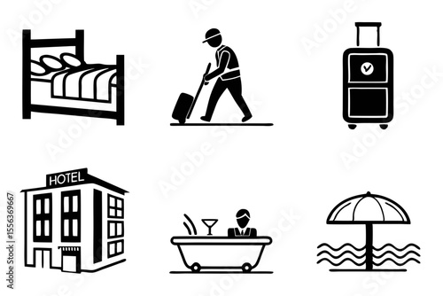 hotel icon set sihouette black vector bundle