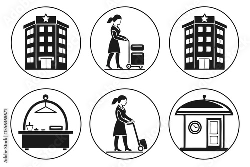 hotel icon set sihouette black vector bundle