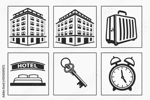 hotel icon set sihouette black vector bundle