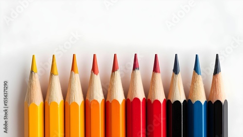 Wallpaper Mural Row of sharpened colored pencils in yellow orange red blue and black on white Torontodigital.ca