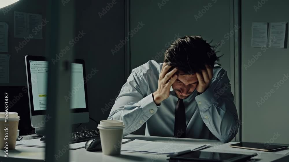 Overwhelmed Office Worker Feeling Burned Out Overwhelmed Office Worker Feeling Burned Out