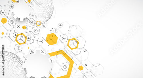 Science and technology background using hexagon and sphere shapes. Vector.