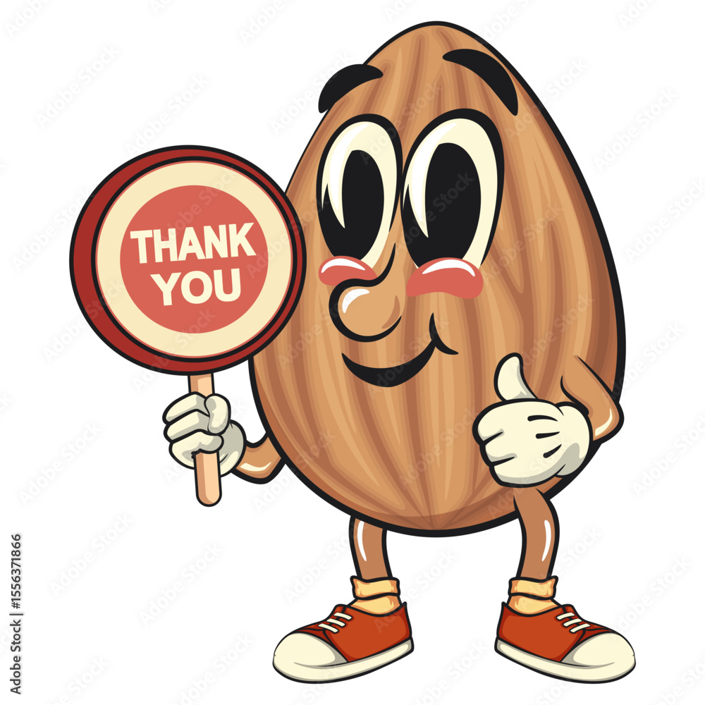 Fototapeta premium cute almond mascot cartoon vector illustration say thank you, isolated nut character for healthy food branding, packaging, and snack advertisement, work of hand drawn