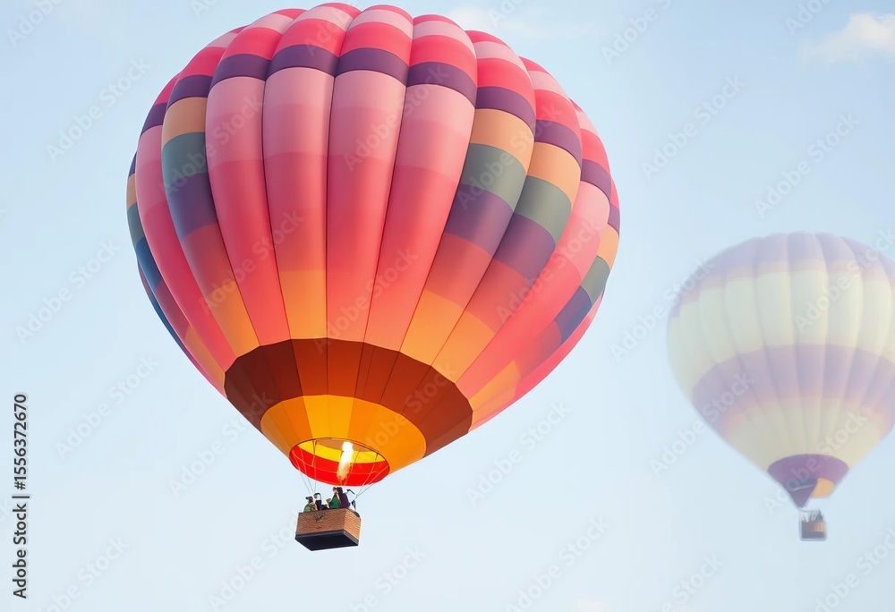 Fototapeta premium Whimsical hot air balloon, pastel colors, minimalist sky, gentle flight, vibrant, balloon