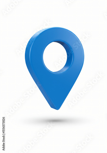 Blue location 3d icon marker or route gps position navigator sign and travel navigation pin road map pointer symbol isolated on white street address background with point direction discovery tracking 