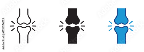 Arthritis knee joint pain icon  in outline and flat style , vector illustration