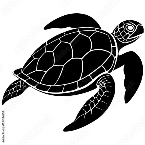 Stylized Black Sea Turtle Silhouette Vector Illustration