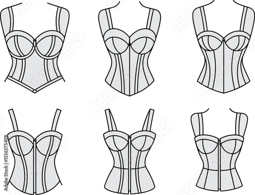 Vintage Corset and Bustier Collection: Classic Silhouettes in Black & White Illustration