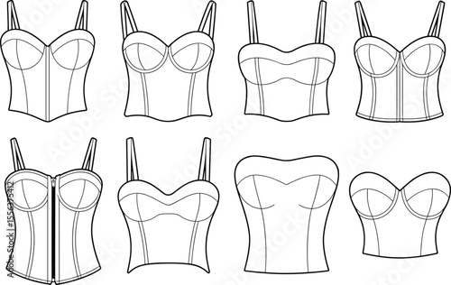 Modern Bra and Bustier Collection: Minimalist Designs in Black & White Illustration
