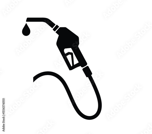 A simple black and white silhouette illustration of a gas pump nozzle against a white background