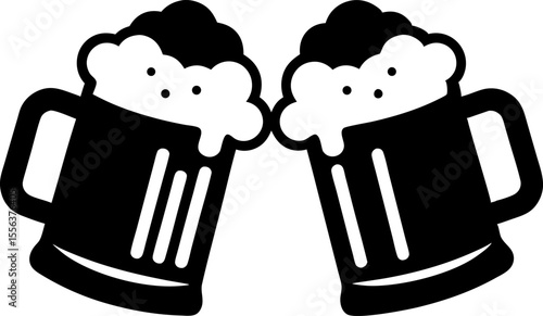 Clinking Beer Stein Mugs Silhouette Vector Illustration