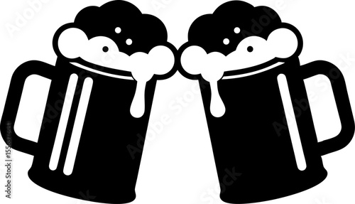 Clinking Beer Stein Mugs Silhouette Vector Illustration