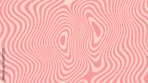 Abstract groovy distorted background with flowing pink and peach lines. Wavy retro pattern for modern design.