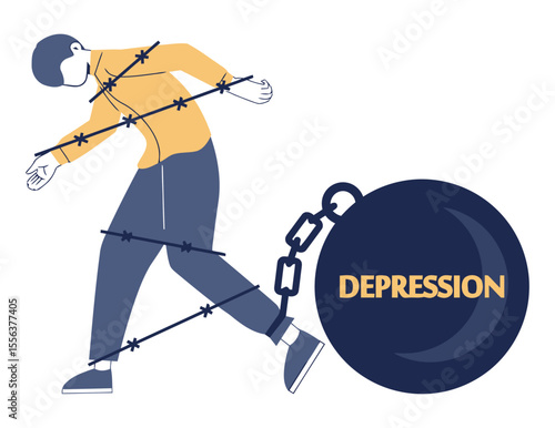 Illustration of depression mental health sadness anxiety stress burden loneliness despair pain struggle weight vector art illustration and png 