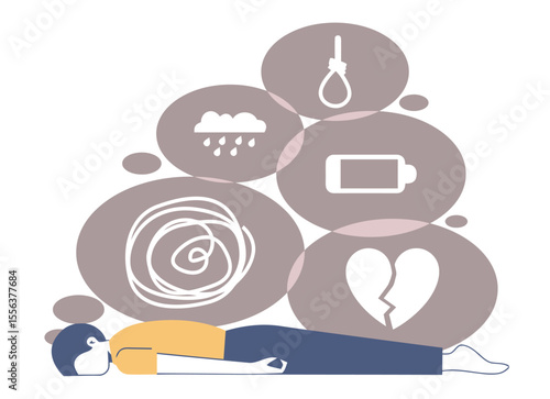 Mental health depression anxiety stress suicide thoughts sadness loneliness despair hopelessness broken heart vector art illustration and png 