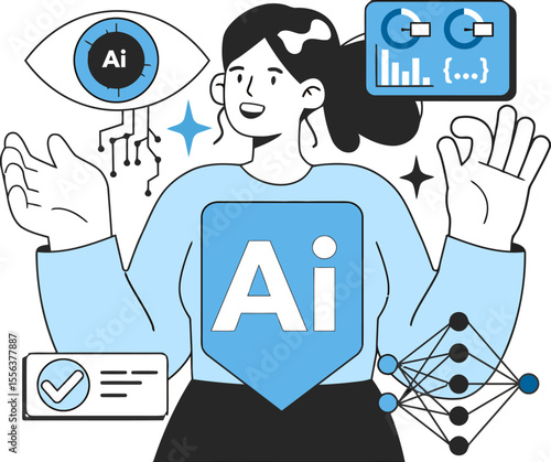 Ai artificial intelligence machine learning deep learning neural network woman technology future data vector art illustration and png 