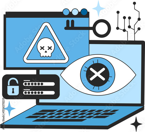 Cybersecurity threat protection data privacy internet security online safety digital defense system laptop key vector art illustration and png 