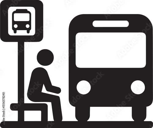 Bus stop icon , passenger waiting for bus icon ,vector illustration .