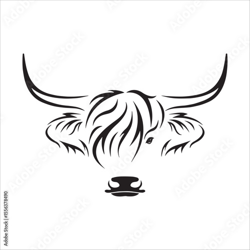 Highland Cow Head Outline with Horns