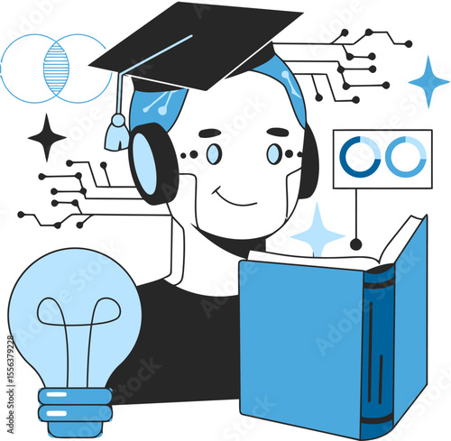 Robotics learning ai education machine learning artificial intelligence robot engineering study knowledge vector art illustration and png 