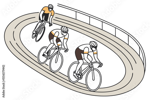 Track cycling team racing in velodrome, ideal for speed, sports, or competitive advertising.
