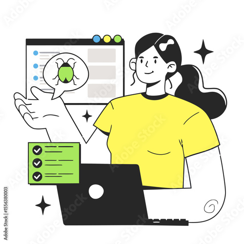 Software testing qa engineer bug detection debugging code review development process quality assurance team work vector art illustration and png 