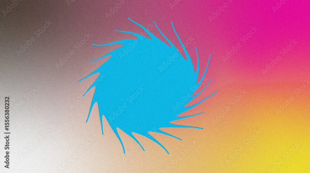 Obraz premium Vibrant cyan starburst against a psychedelic gradient background with subtle grain texture
