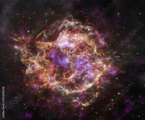 Fototapeta Naklejka Na Ścianę i Meble -  A colorful supernova remnant Cassiopeia A captured in multiple wavelengths, revealing intricate filaments of hot gas and dust. Image courtesy of NASA