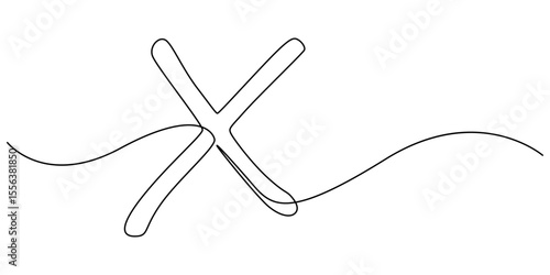 Continuous one line drawing Wrong Mark, Long line cross icon. X. Continuous line. Vector illustration, One line cross icon vector background. Cross icon. Continuous outline of a cross icon, Line Art. 
