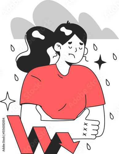 Sadness depression anxiety stress mental health downturn decline failure crisis recession downfall slump loss vector art illustration and png 