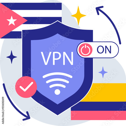Vpn proxy secure internet access cuba colombia network shield wifi protection online privacy safety freedom vector art illustration and png 