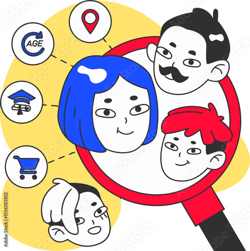 Demographics targeting audience analysis customer insights market research segmentation consumer profiling analytics vector art illustration and png 